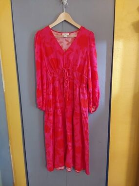 Kate Spade x Target Pink & Red Floral V-Neck Long-Sleeve Maxi Dress